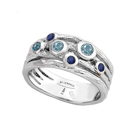 JORGE REVILLA STERLING SILVER BLUE TOPAZ AND SAPPHIRE WIDE BAND RING